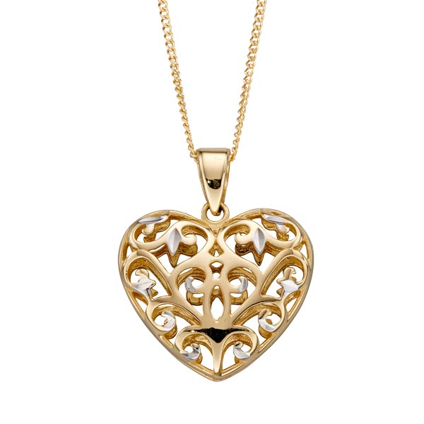 Sally Thornton jewellery blog from Thorntons Jewellers Kettering Northampton  9ct yellow & white gold filigree heart pendant on a necklet £310 99864
