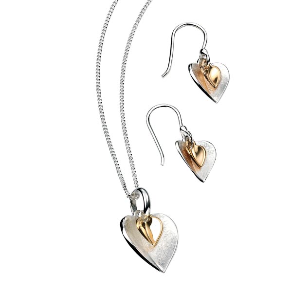 Sally Thornton jewellery blog from Thorntons Jewellers Kettering Northampton  Silver & gold plate double heart pendant on a necklet £44 & earrings £32