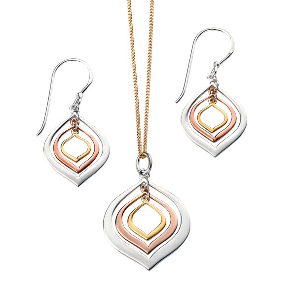 Silver multi gold plated open drop pendant on necklet £58 & drop earrings £52 on Sally Thornton jewellery blog from Thorntons Jewellers Kettering Northampton  