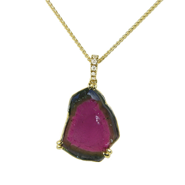 18ct yellow gold bi colour tourmaline slice pendant £2,135 On Sally Thornton Jewellery Blog from Thorntons Jewellers Kettering Northampton