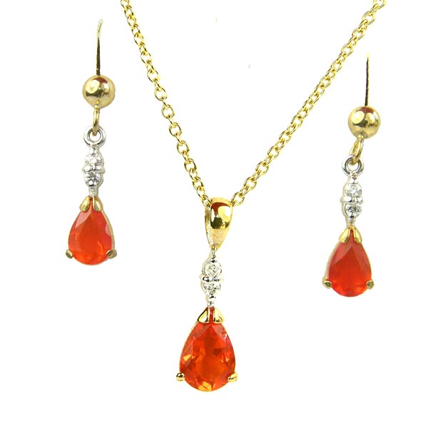 9ct fire opal & diamond earrings £320 & pendant on necklet £310 On Sally Thornton Jewellery Blog from Thorntons Jewellers Kettering Northampton