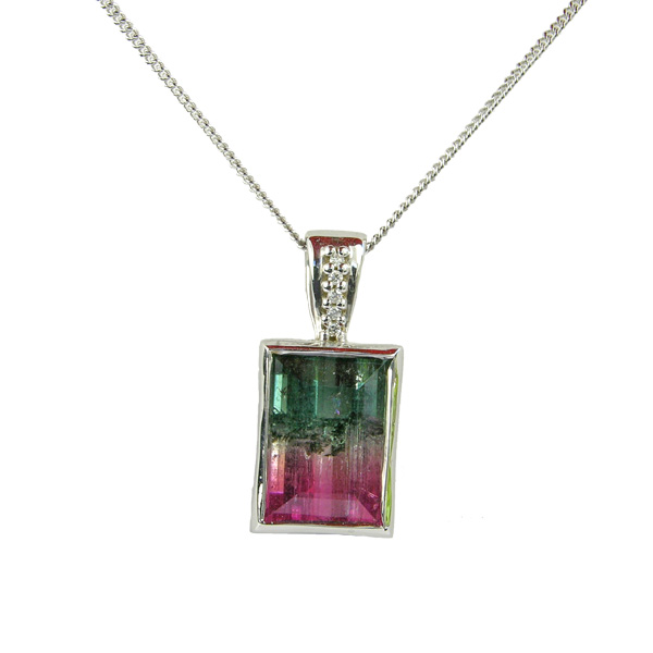 9ct white gold watermelon tourmaline and diamond pendant On Sally Thornton Jewellery Blog from Thorntons Jewellers Kettering Northampton £1,265