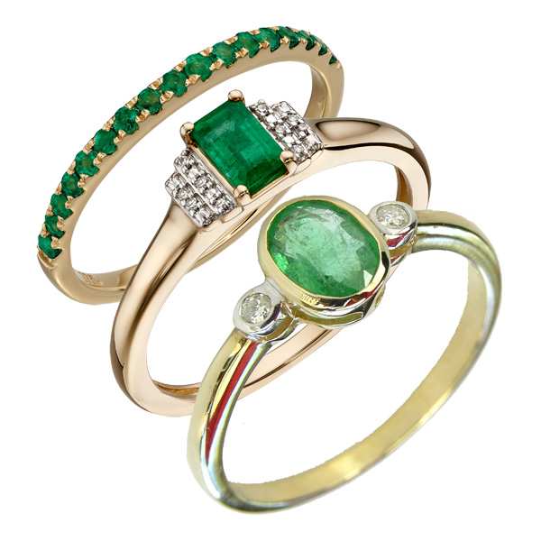 Emerald rings left to right £244 , £382 & £540 On Sally Thornton Jewellery Blog from Thorntons Jewellers Kettering Northampton