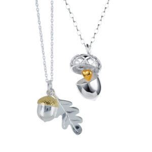 Silver & 18ct gold vermeil nutshell pendant £78 & oakleaf & acorn necklace £59 On Sally Thornton Jewellery Blog from Thorntons Jewellers Kettering Northampton