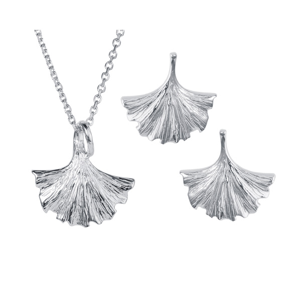 Silver ginkgo leaf drop pendant our ref 99356 £29 & earrings 99355 £28 On Sally Thornton Jewellery Blog from Thorntons Jewellers Kettering Northampton