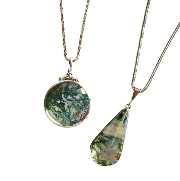 Silver moss agate pendants left £129 and right £97 On Sally Thornton Jewellery Blog from Thorntons Jewellers Kettering Northampton