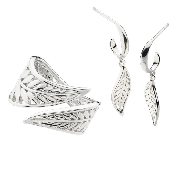 Silver wrapped leaf ring £55 & drop earrings £48 On Sally Thornton Jewellery Blog from Thorntons Jewellers Kettering Northampton