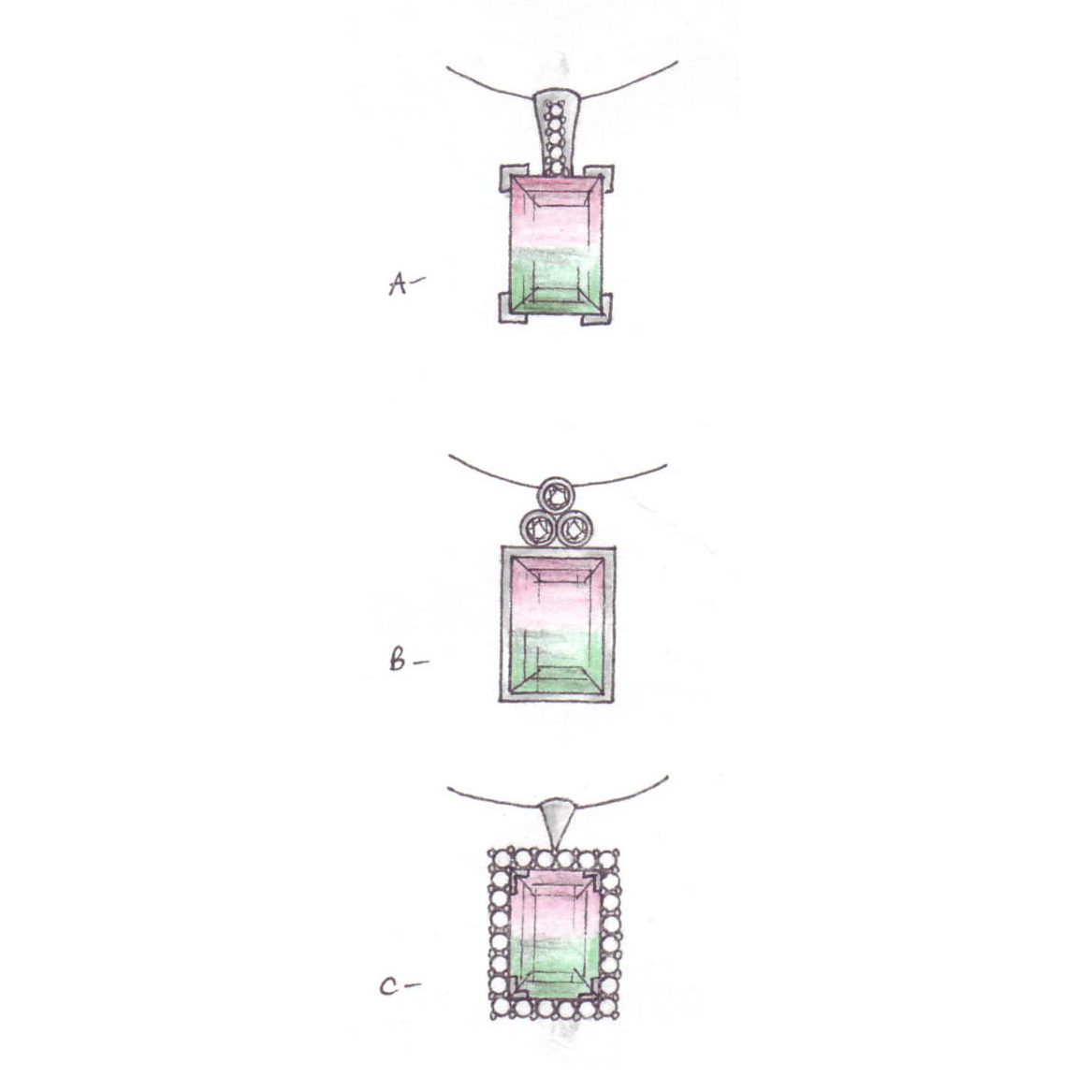 Watermelon tourmaline design sketches On Sally Thornton Jewellery Blog from Thorntons Jewellers Kettering Northampton