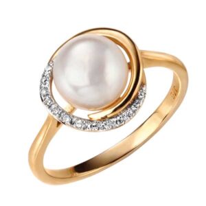 9ct yellow gold button pearl and diamond ring £375 from Sally Thorntons jewellery Blog at AA Thornton Jeweller Kettering Northampton