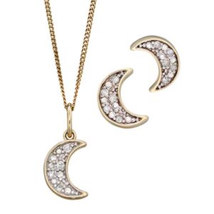 9ct yellow gold & diamond crescent moon pendant on chain £195 and earrings £125 from Sally Thorntons jewellery Blog at AA Thornton Jeweller Kettering Northampton