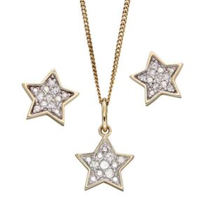 9ct yellow gold & diamond star pendant on chain £195 and earrings £125 from Sally Thorntons jewellery Blog at AA Thornton Jeweller Kettering Northampton