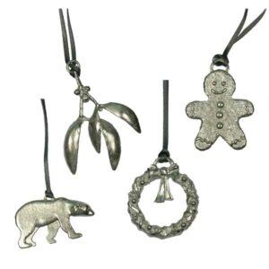 Pewter Christmas tree decorations £9 from Sally Thorntons jewellery Blog at AA Thornton Jeweller Kettering Northampton