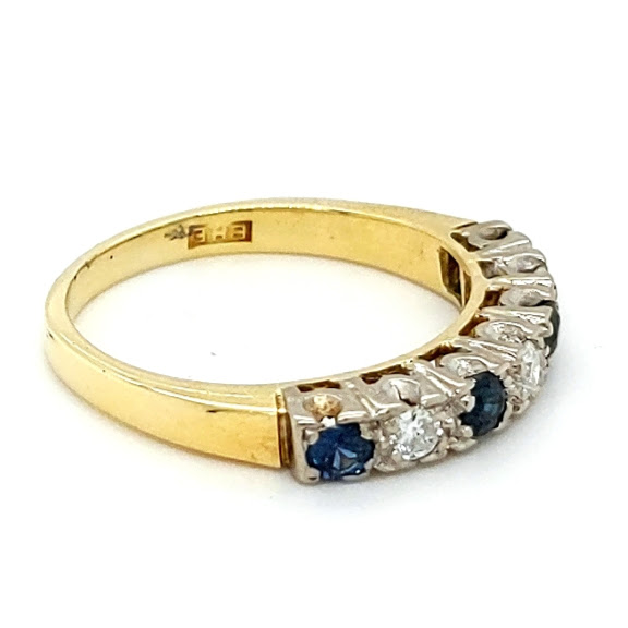 Pre Loved 18ct Gold Sapphire & Diamond Half Eternity Ring