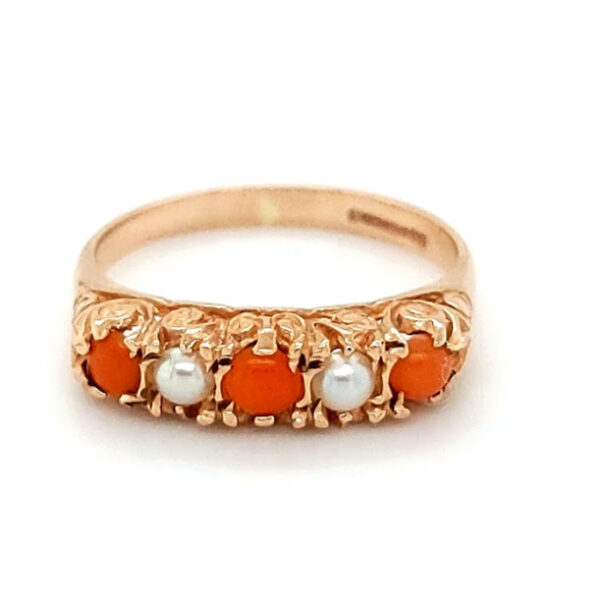 Pre Loved 9ct Rose Gold Coral And Pearl Ring