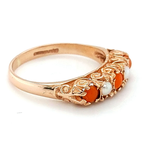 Pre Loved 9ct Rose Gold Coral And Pearl Ring