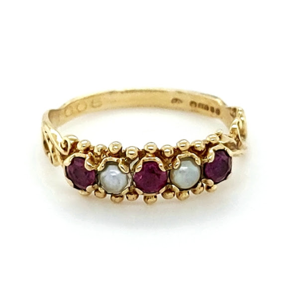 Pre Loved 9ct Gold Pearl & Rhodolite Garnet Ring