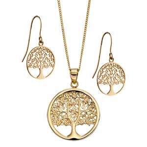 9ct gold tree of life pendant on chain £290 & matching earrings £115 Sally Thorntons Jewellery blog on Christmas gift ideas from Thornton Jewellers Kettering Northampton