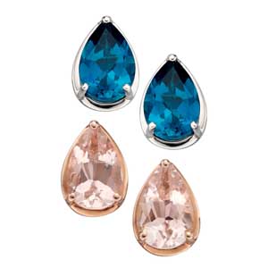 White gold London blue topaz stud earrings £145 & rose gold morganite stud earrings £165 Sally Thorntons Jewellery blog on Christmas gift ideas from Thornton Jewellers Kettering Northampton