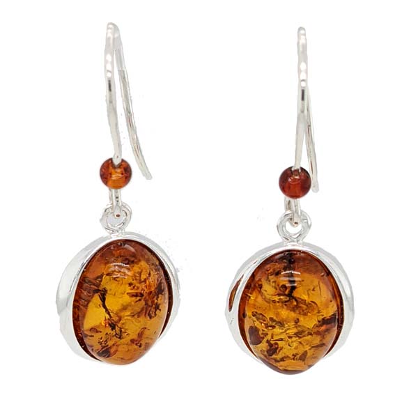 Sally Thorntons Jewellery blog on Amber from AA Thornton Jeweller Kettering Northampton Oval amber & bead silver wire drop earrings £38 our ref  100563