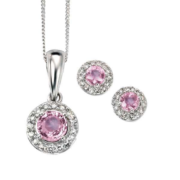 9ct white gold pink sapphire and diamond cluster pendant with chain £365 and earrings £289  from Sally Thorntons Jewellery blog at AA Thornton Jeweller Kettering Northampton