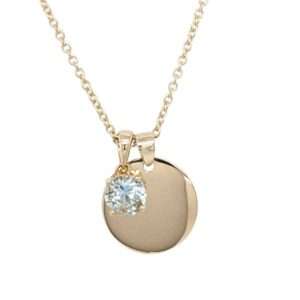 9ct yellow gold disc pendant with aquamarine birthstone pendant on a chain £209 from Sally Thorntons Jewellery blog at AA Thornton Jeweller Kettering Northampton