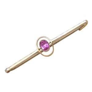 Preloved 9ct yellow gold pink tourmaline bar brooch £75 from Sally Thorntons Jewellery blog at AA Thornton Jeweller Kettering Northampton