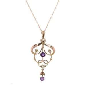 Preloved period amethyst & seed pearl pendant on 9ct rose gold chain £219 from Sally Thorntons Jewellery blog at AA Thornton Jeweller Kettering Northampton