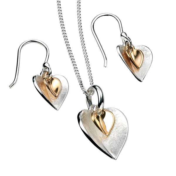 Silver & gold plated double heart pendant on chain £45 & earrings £35 from Sally Thorntons Jewellery blog at AA Thornton Jeweller Kettering Northampton