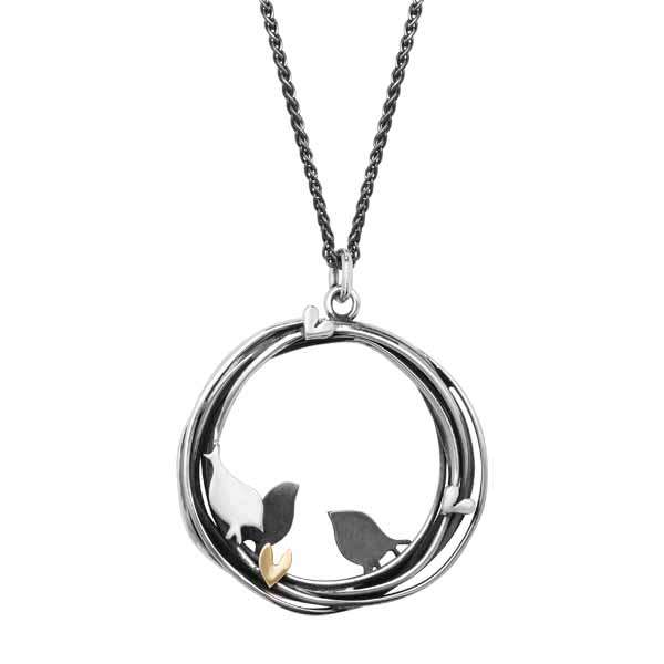 Silver & 9ct gold 3 Little bird pendant £115 from Sally Thornton jewellers blog on bird jewellery Thorntons jeweller Kettering Northampton