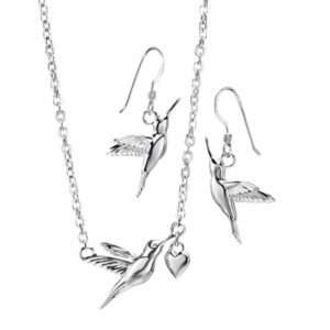 Silver hummingbird & heart necklace £52 & drop earrings £38 from Sally Thornton jewellers blog on bird jewellery Thorntons jeweller Kettering Northampton