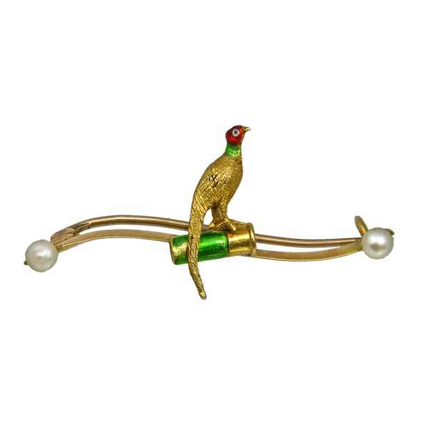 Victorian gold novelty wildlife pheasant bar brooch from Sally Thornton jewellers blog on bird jewellery Thorntons jeweller Kettering Northampton