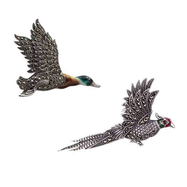 Silver enamel duck brooch £110 & pheasant brooch £85 from Sally Thornton jewellers blog on bird jewellery Thorntons jeweller Kettering Northampton   