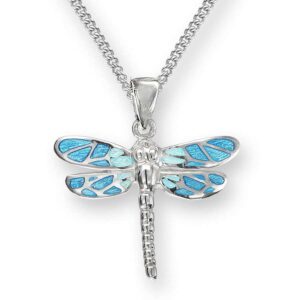 Silver Blue Enamel Dragonfly Necklace