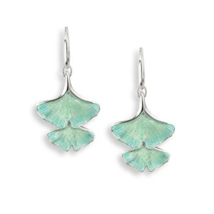 Turquoise Enamel Ginkgo Leaf Earrings