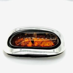 Large silver and amber modern brooch