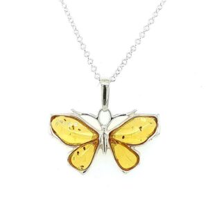 Lemon Amber & silver butterfly pendant