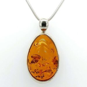 Pear silver & amber pendant