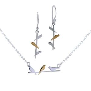 Silver birds on a wire necklace