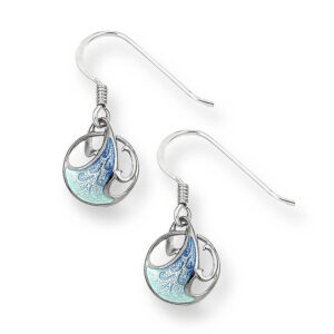 Blue Enamel Sterling Silver Art Nouveau Wire Earrings