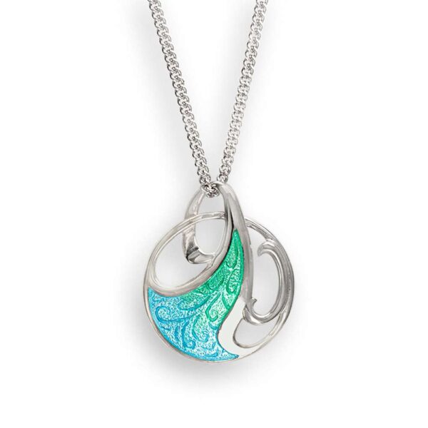 Silver Enamel Art Nouveau Seafoam Necklace