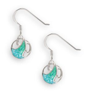 Silver Enamel Art Nouveau Seafoam Drop Earrings