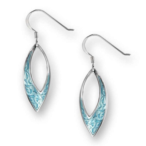 Silver Marquis Turquoise Enamel Wire Earrings