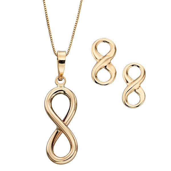 9ct yellow gold infinity pendant on chain £205 earrings £110 from Sally Thornton Jewellery Blog on Knots from Thorntons Jewellers Kettering Northampton