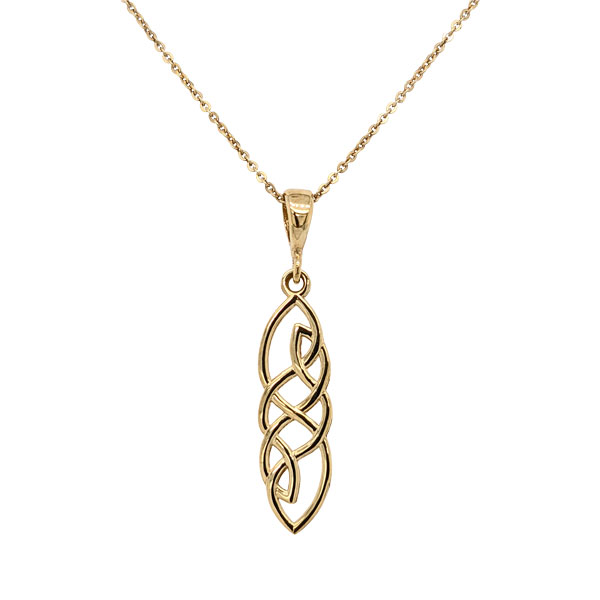9ct yellow gold long celtic knot pendant £75 Ref 95750 from Sally Thornton Jewellery Blog on Knots from Thorntons Jewellers Kettering Northampton