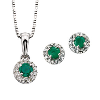 9ct white gold emerald & diamond cluster pendant on a chain £220 & earrings £275 From Sally Thorntons Jewellery blog at Thornton Jeweller Kettering Northampton