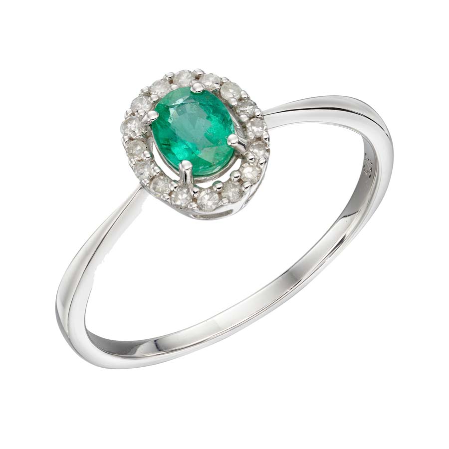 9ct white gold emerald and diamond oval cluster ring £425 From Sally Thorntons Jewellery blog at Thornton Jeweller Kettering Northampton