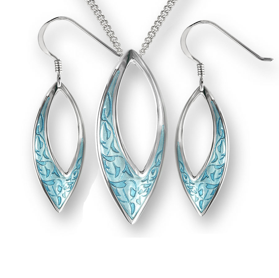 Nicole Barr enamelled marquise pendant with chain £96 and drop earrings £89 From Sally Thorntons Jewellery blog at Thornton Jeweller Kettering Northampton