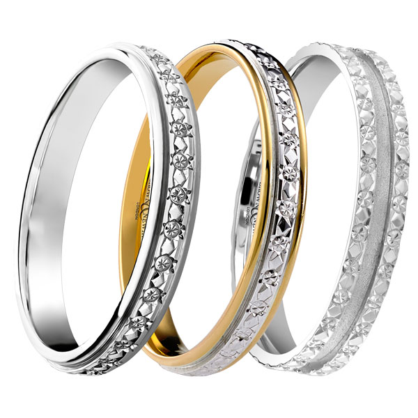 Ladies bright cut engraved wedding rings  from Sally Thornton jewellery blog on Wedding Rings at Thorntons Jewellers Kettering Northampton