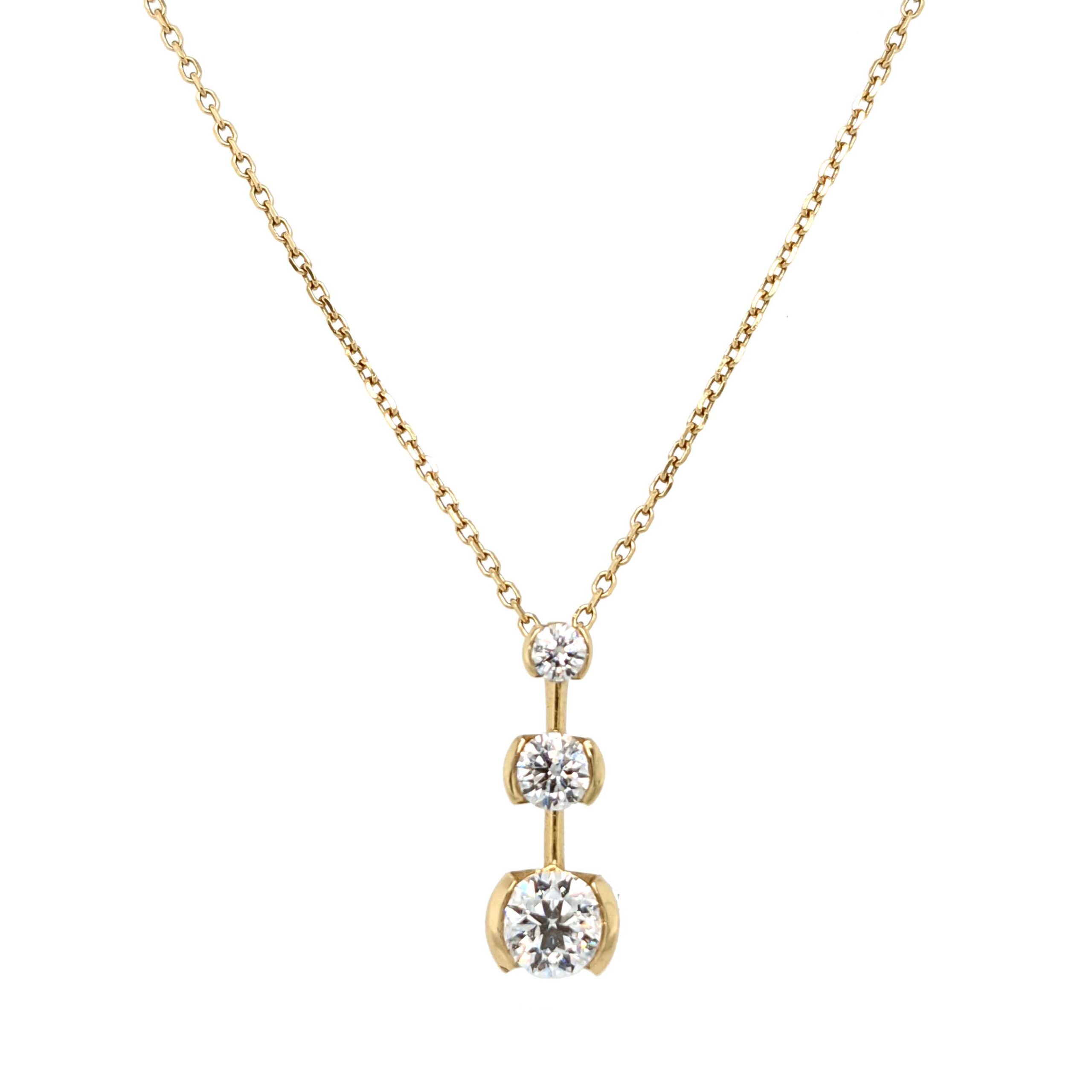 18ct yellow gold 3 stone diamond pendant on chain on Sally Thorntons jewellery blog from AA Thornton Kettering Northampton 