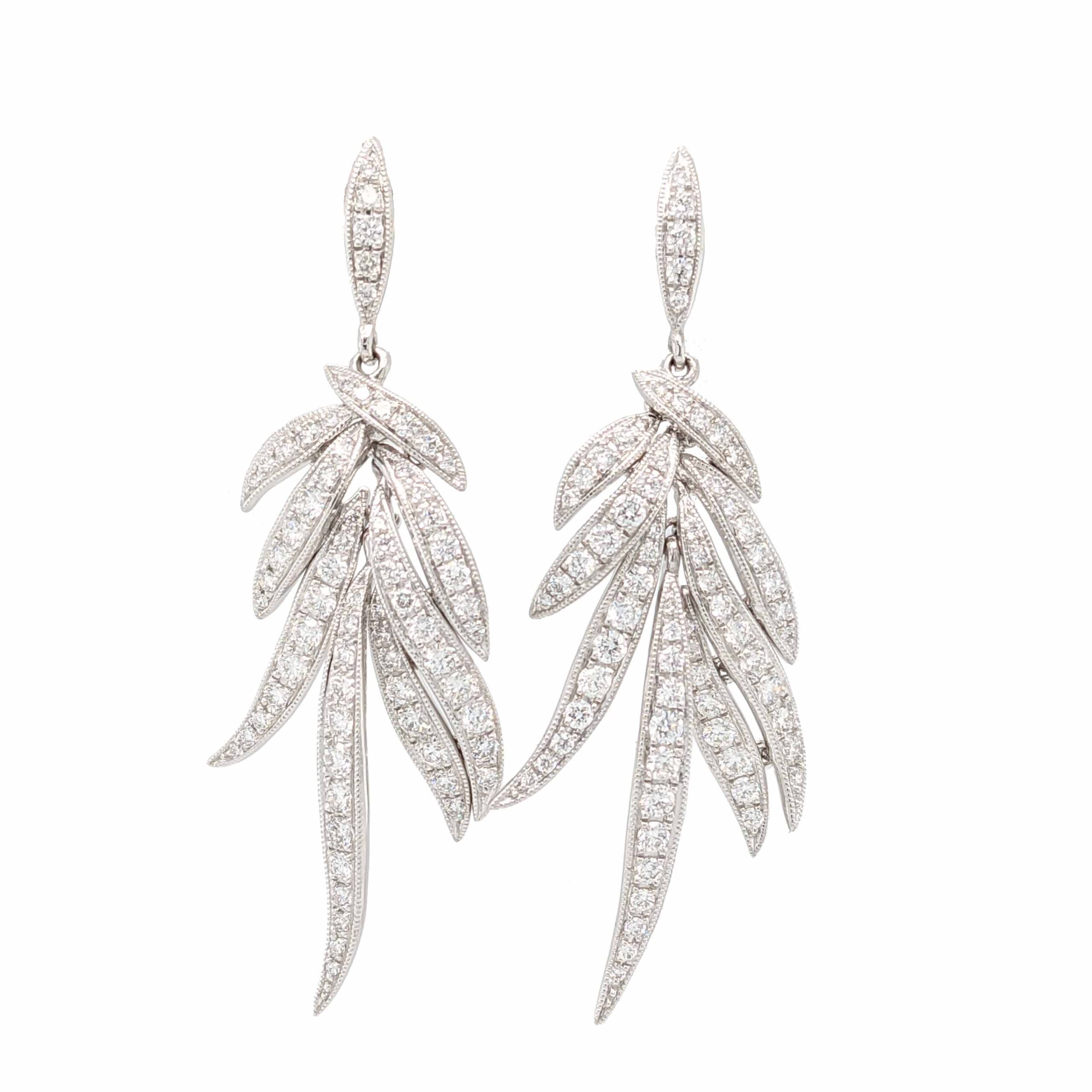 Platinum diamond articulated leaf drop earrings POA on Sally Thorntons jewellery blog from AA Thornton Kettering Northampton 